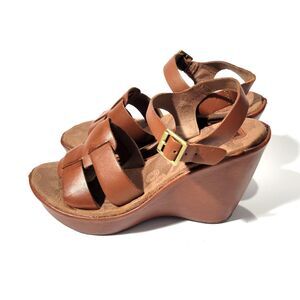 Kork Ease Womens Wedge Plaform Sandals Brown Sz 6